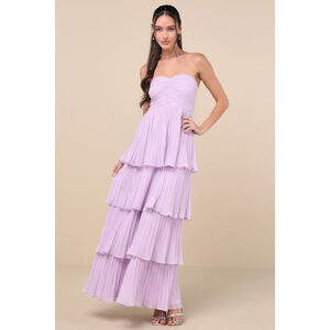 Lulus Seriously Sensational Lavender Strapless Tiered Maxi Dress Purple NEW